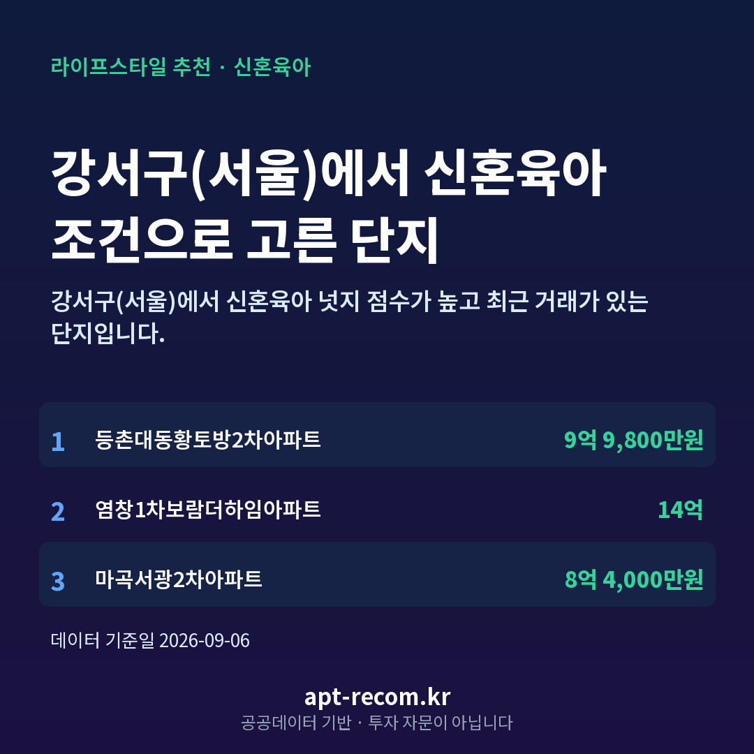 강서구(서울) 신혼육아 아파트 추천 카드